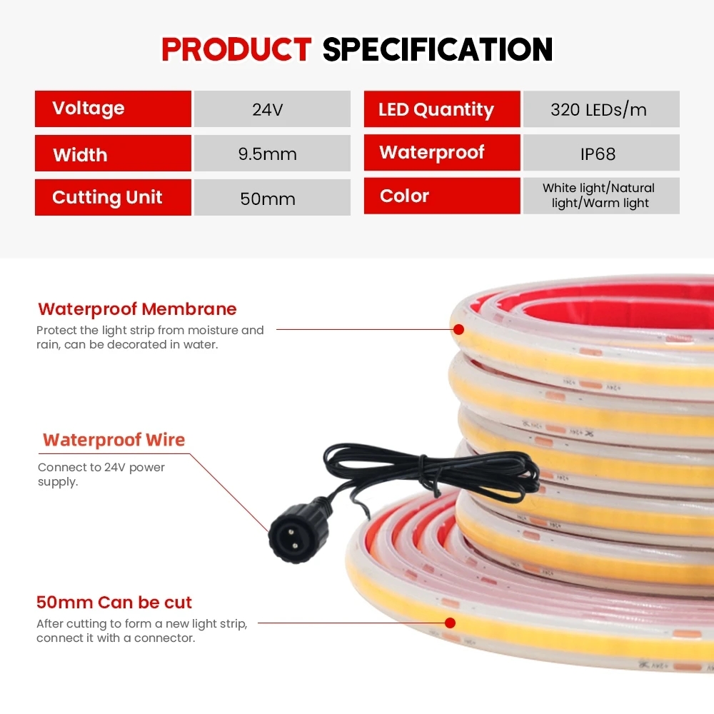 Bande LED COB 24V IP68 étanche - Outdoor Power Strip Weatherproof avis et prix